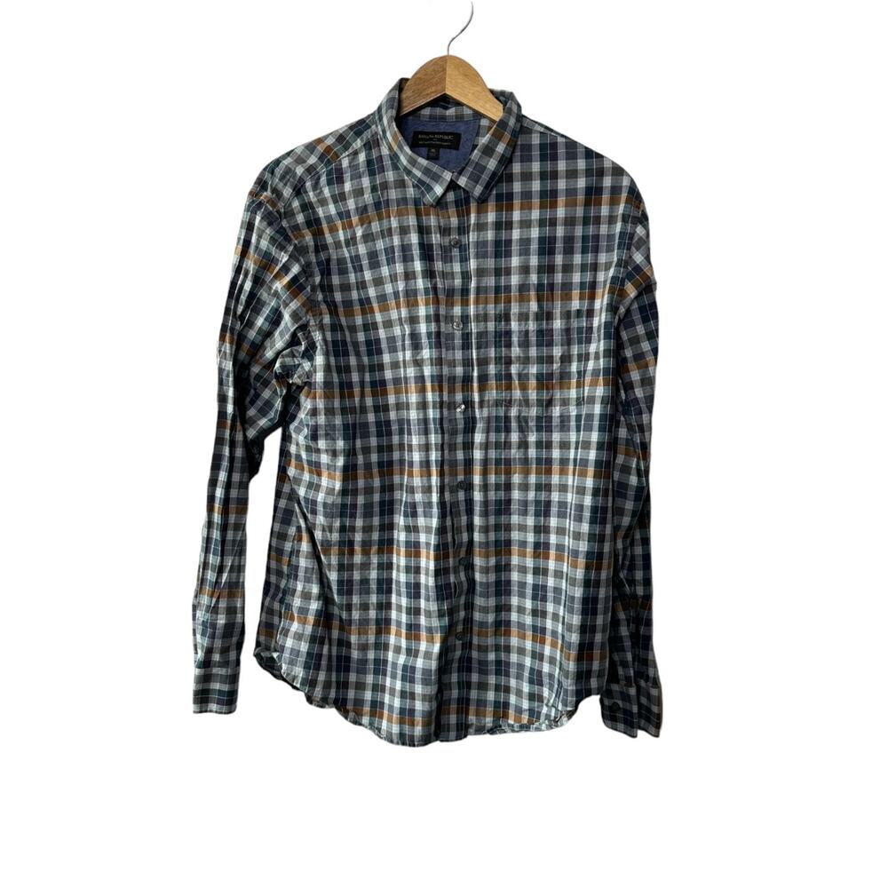 Banana Republic Soft Wash Tailored Slim Fit Button Down Plaid Shirt Men's XL